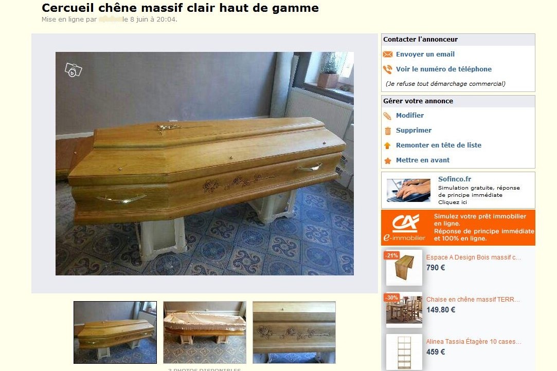 Le Bon coin il vend le cercueil de sa grandmère