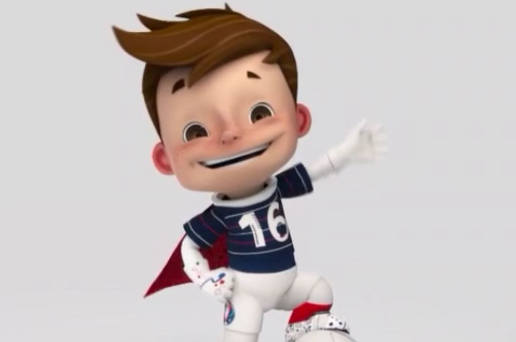 Personnage de costume de mascotte de morue bleue habillé d'une robe