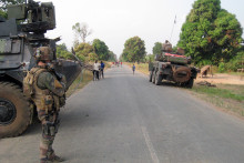 Les forces françaises à l'entrée de Sibut en Centrafrique le 1er février 2014.