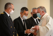 Gérald Darmanin le 26 juillet 2021 lors de l'hommage rendu au père Hamel, cinq ans après son assassinat.