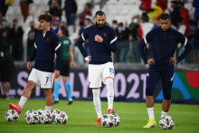 Antoine Griezmann, Karim Benzema et Kylian Mbappé, le 7 octobre 2021