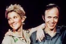 Céline Dion et Jean-Jacques Goldman pendant l'enregistrement d'"Une fille et quatre types"