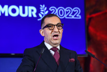Jean Messiha à un rassemblement du parti d'Eric Zemmour, Reconquête, le 14 janvier 2022 à Saint-Quentin.