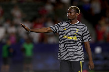 Paul Pogba, lors du match entre la Juventus de Turin et l'AC Milan, le 27 juillet 2023.
