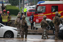 Des membres des forces spéciales de la police turque à Ankara, après un attentat suicide revendiqué par le PKK qui a fait deux blessés le dimanche 1er octobre 2023.
