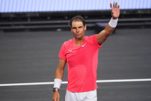 Rafael Nadal lors d'un match amical contre Carlos Alcaraz, le dimanche 3 mars 2024.