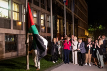 Un drapeau palestinien est arboré devant le parlement de Slovénie, le 4 juin 2024.