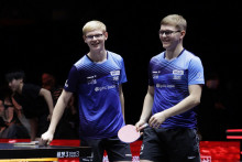 Les pongistes français Alexis et Félix Lebrun le 22 novembre 2024