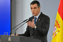 Le Premier ministre espagnol Pedro Sanchez lors d'une conférence de presse le 28 janvier 2025 à Madrid.