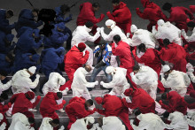 Kendrick Lamar lors du show de la mi-temps du Super Bowl.