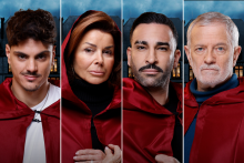 De la gauche vers la droite : Logfive, Dominique Tapie, Adil Rami et Francis Huster.