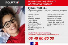 Publication de la police nationale pour retrouver le jeune garçon de 12 ans.