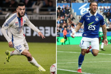 Georges Mikautadze (OL) et Diego Moreira (Strasbourg).