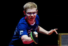 Félix Lebrun aux Mondiaux de tennis de table, le 20 mai 2025