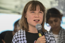 La militante suédoise Greta Thunberg lors d'une conférence de presse, à Catane (Italie).
