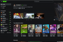 La page d'accueil de la plateforme australienne de vidéos en direct Kick.com