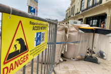 Une plage fermée à Biarritz le 26 août 2025.