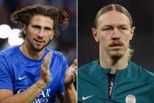 Le défenseur ukrainien Illia Zabarnyi (gauche) et le gardien russe Matvei Safonov, sous les couleurs du PSG.