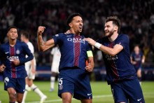 Marquinhos célébrant son but contre l'Atalanta.
