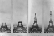La tour Eiffel photographiée le 14 juin 1888, le 10 juillet 1888, le 26 décembre 1888 et le 20 janvier 1889