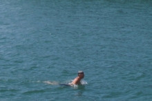 Un nageur en pleine mer