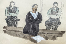 Illustration de l'accusée du meurtre de Lola, Dahbia Benkired, lors de son procès le 17 octobre 2025.