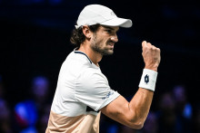 Le Monégasque Valentin Vacherot lors de son deuxième tour du Rolex Paris Masters contre son cousin français Arthur Rinderknech, le 29 octobre 2025à Nanterre.
