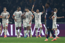 Le Bayern célébre son but précoce contre le PSG lors de la 4e journée de Ligue des champions au Parc des Princes, le 4 novembre 2025.