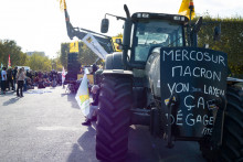 Un tracteur de la Confédération paysanne contre le Mercosur, le 14 octobre 2025 à Paris