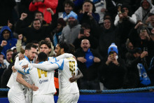 Pierre-Emerick Aubameyang et ses coéquipiers de l'OM face à Newcastle en Ligue des champions