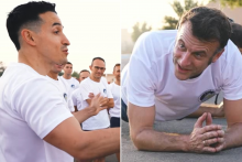 Tibo InShape et Emmanuel Macron à Abu Dabhi