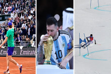 Jannik Sinner en finale de Roland-Garros 2025 / Lionel Messi embrasse le trophée de la Coupe du Monde 2022 / la skieuse française Coralie Frasse-Sombet aux JO d'hiver 2022