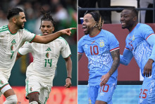 Les Algériens Riyad Mahrez et Hicham Boudaoui face aux Congolais Theo Bongonda et Noah Sadiki lors de la CAN.