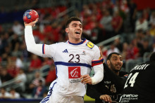 Le handballeur français Ludovic Fabregas lors du quart de finale du Mondial contre l'Égypte, le 28 janvier 2025 à Zagreb.