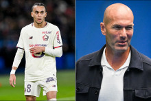 L'attaquant du LOSC Ethan Mbappé (gauche) et Zinedine Zidane (droite), père d'Elyas Zidane.