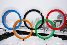 Les anneaux olympiques à Cortina d'Ampezzo, en Italie, le 25 janvier 2026.