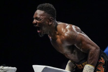 Le boxeur français Christian Mbilli après sa victoire contre l'Australien Rohan Murdock, le 13 janvier 2024, à Québec.