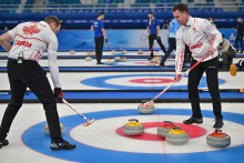 L'équipe canadienne lors d'un match pendant les les JO d'hiver de Pékin de 2022.