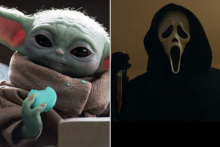 Le personnage Grogu (à gauche) et le Ghostface de la saga Scream (à droite).