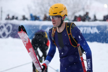 Le Français Thibault Anselmet lors de l'épreuve du sprint des Jeux olympiques de Milan-Cortina, le 19 février 2026 à Bormio.