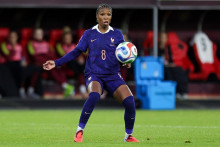 Grace Geyoro lors de la demi-finale aller de Ligue des nations contre l'Allemagne, le 24 octobre 2025 à Düsseldorf.