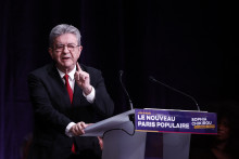 Jean-Luc Mélenchon, lors du meeting de Sophie Chikirou à la Mutualité à Paris, le 9 mars 2026