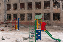 Un lycée à Kharkiv, en Ukraine, le 27 janvier 2026, après une frappe russe.