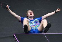 Félix Lebrun après la demi-finale du simple messieurs contre le Japonais Sora Matsushima lors du WTT Champions de Chongqing, le 15 mars 2026.