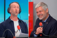 Laurent Wauquiez face à Philippe Caverivière, le 24 mars 2026.