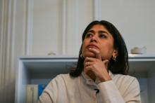 Rima Hassan lors d'une conférence de presse, le 3 avril 2026