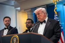 Donald Trump après l'annulation du dîner de gala des correspondants de la Maison Blanche à Washington, le 25 avril 2026