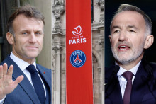Emmanuel Macron, le logo du PSG sur la façade de l'Hôtel de Ville de Paris et Emmanuel Grégoire