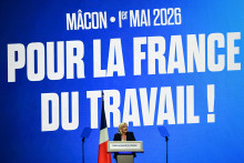 Marine Le Pen lors d'un meeting organisé à Mâcon, en Saône-et-Loire,  le 1er mai 2026