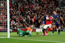 Bukayo Saka avec Arsenal face à l'Atlético de Madrid en demi-finale retour de Ligue des champions, le 5 mai 2026 à l'Emirates Stadium.